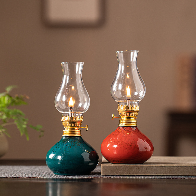 Vintage Lighting Decor - مصباح زيت سيراميك عتيق بتصميم زهرة
