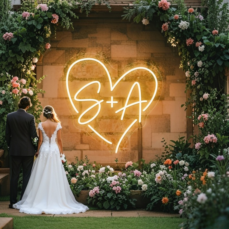 Wedding Lighting And Decor - مخصص الأحرف الأولى القلب LED النيون