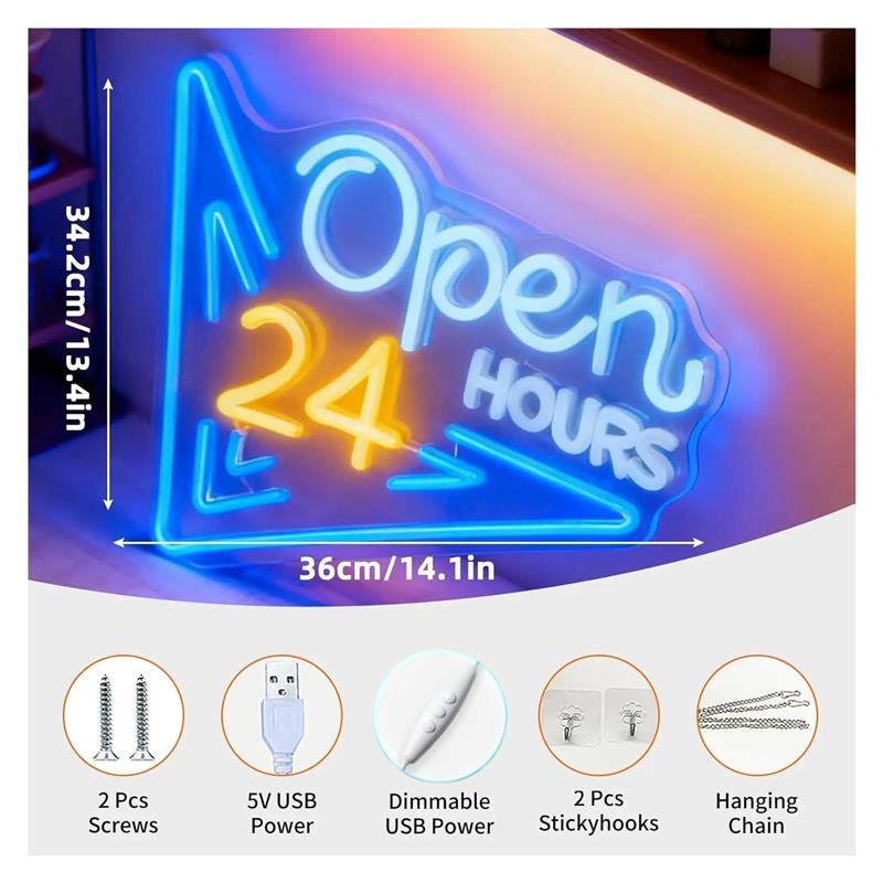 لافتة نيون مفتوحة على مدار 24  - مراجعة Decor Lighting Opening Hours وسعره