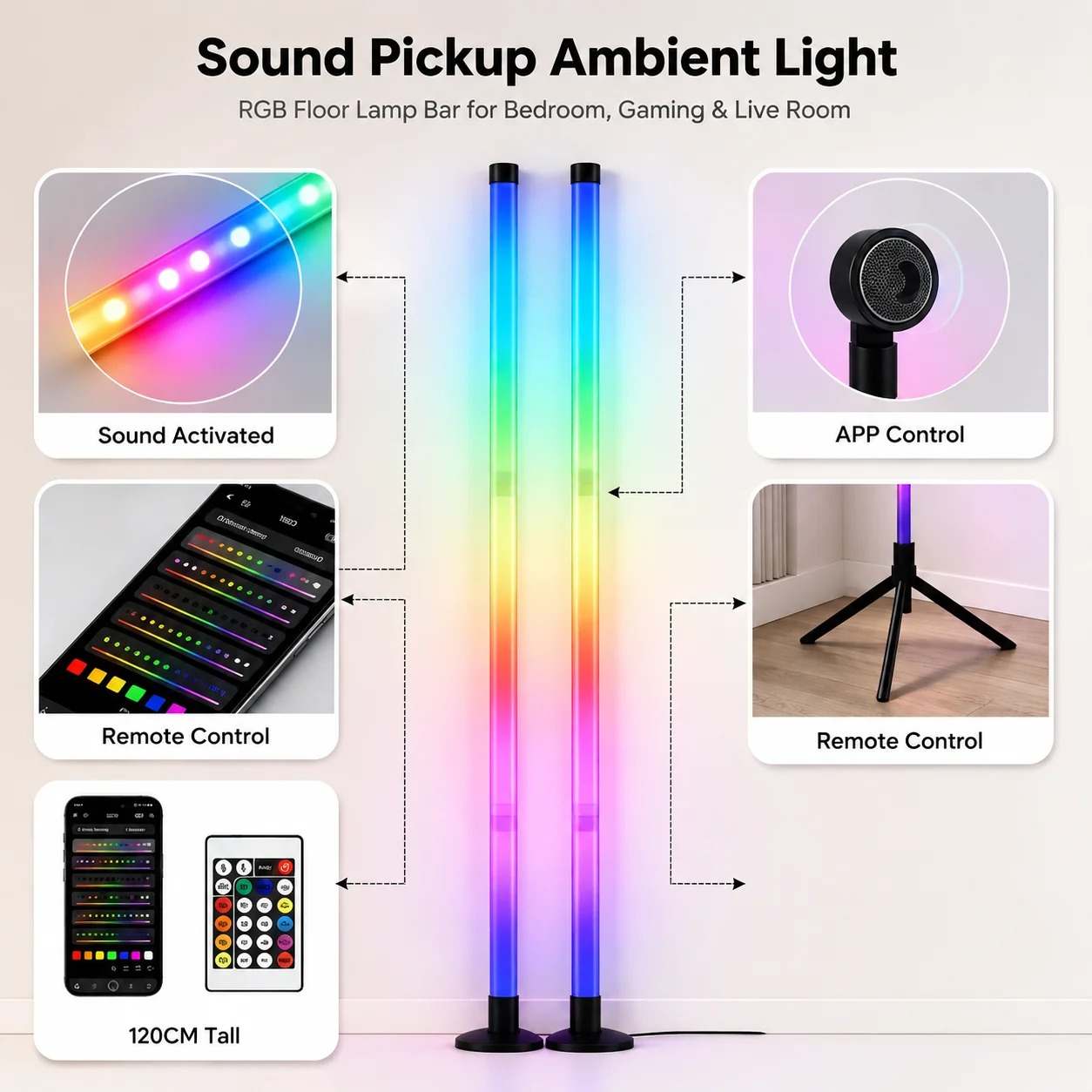 قطعتان من مصباح أرضي RGB بطول  - مراجعة Lighting Decor For Home وسعره