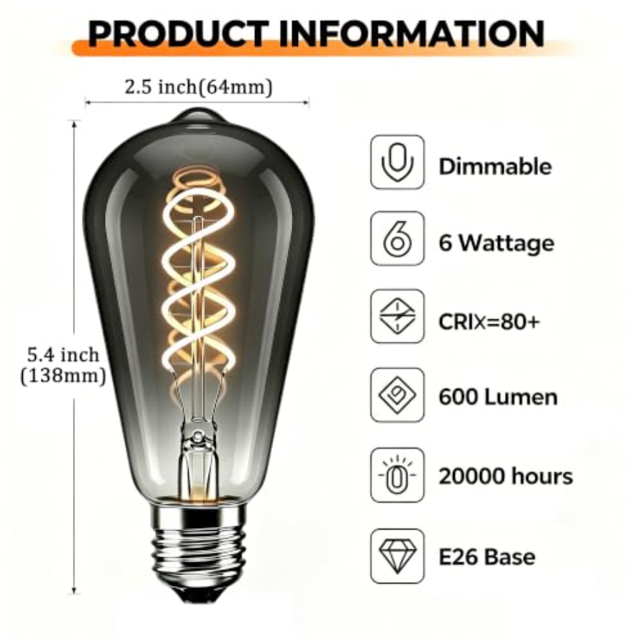 4 قطع من مصابيح LED إديسون ST6 - مراجعة Vintage Lighting Decor وسعره